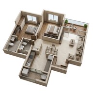 Floor plan of 2 BHK 888 Sq. Ft. Apartment in Mantra Magnus, Pune