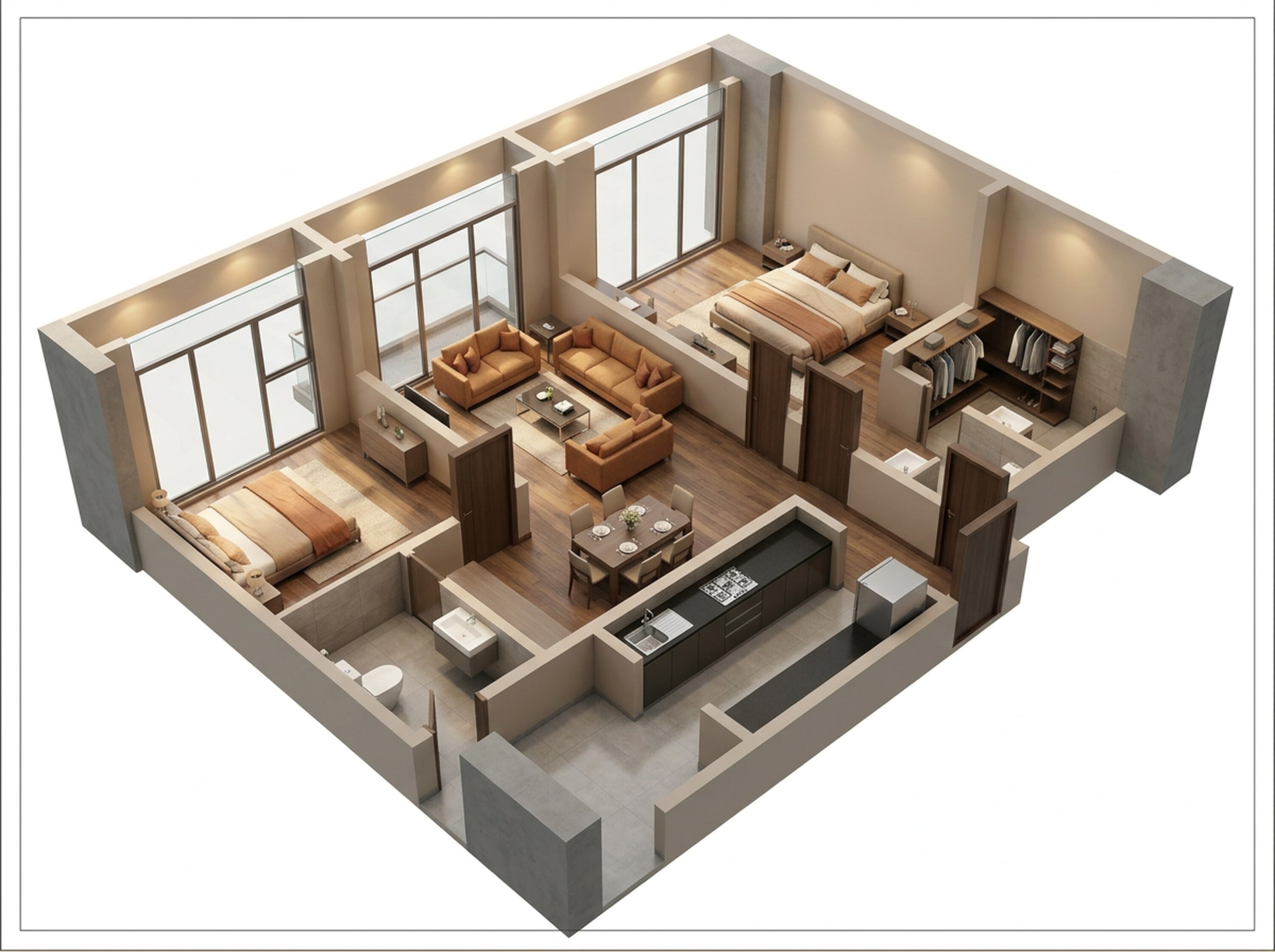 Floor plan of 2 BHK 702 Sq. Ft. Apartment in JP Codename StarLife, Thane
