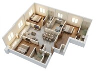 Floor plan of 3 BHK 925 Sq. Ft. Apartment in JP Codename StarLife, Thane