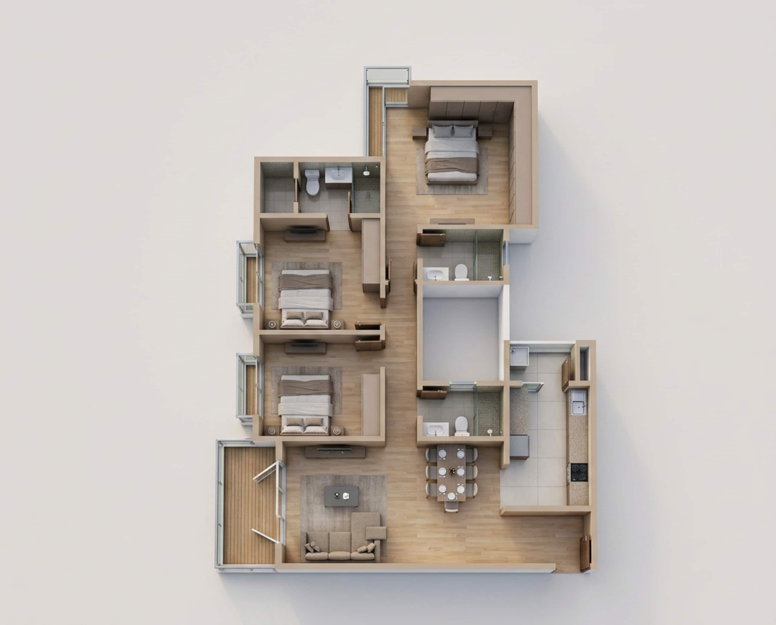 Floor plan of 3 BHK 1705 Sq. Ft. Apartment in Bhartiya City Nikoo Homes 6, Bangalore
