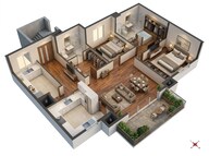 Floor plan of 3 BHK 1133 Sq. Ft. Apartment in Paradigm Anantaara, Mumbai