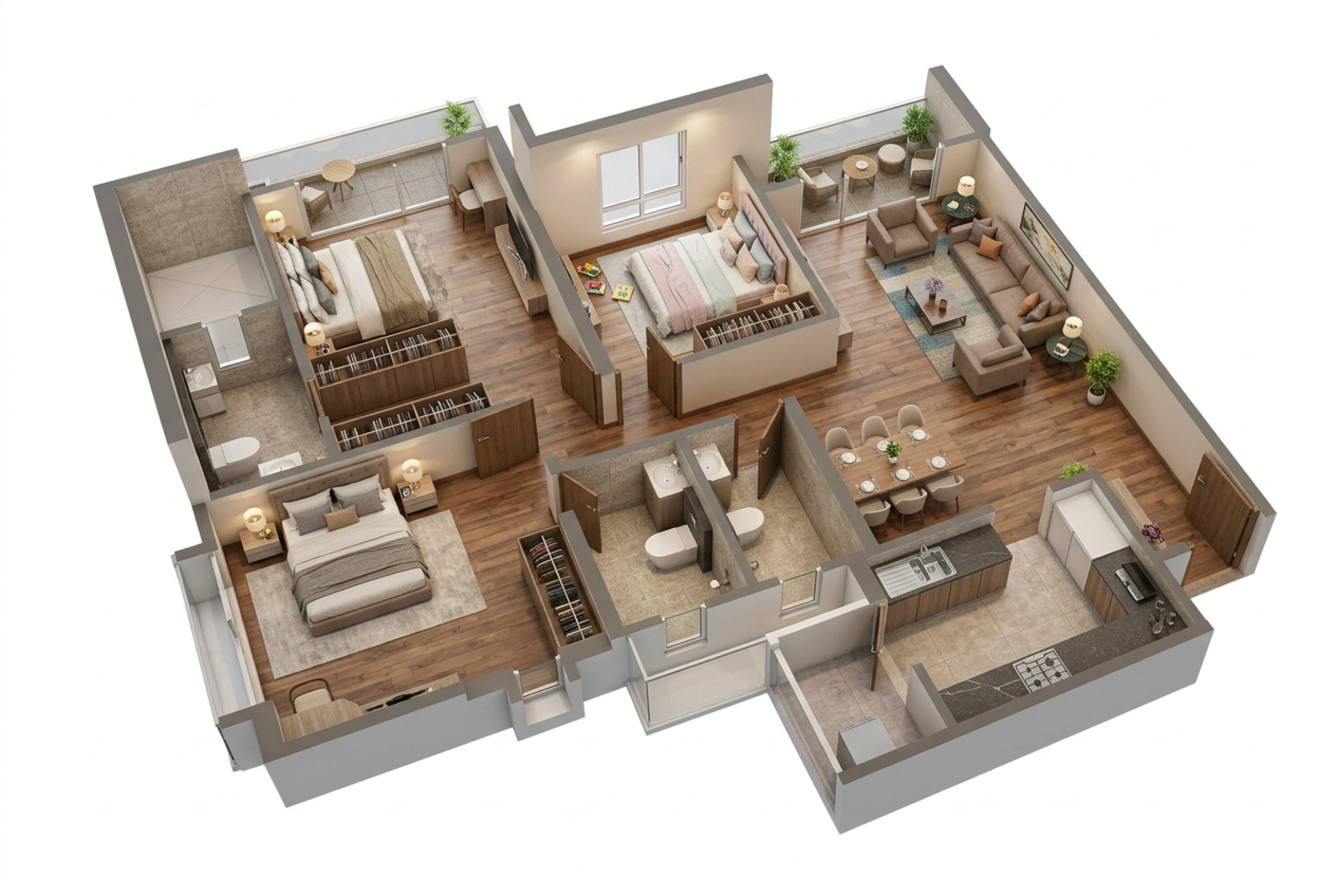Floor plan of 3 BHK 1215 Sq. Ft. Apartment in Gera Joy On The Tree Tops, Pune