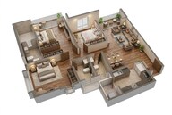 Floor plan of 3 BHK 1215 Sq. Ft. Apartment in Gera Joy On The Tree Tops, Pune