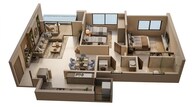Floor plan of 2 BHK 691 Sq. Ft. Apartment in Gera Joy On The Tree Tops, Pune