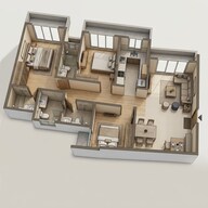 Floor plan of 3 BHK 823 Sq. Ft. Apartment in Mayfair Breeze, Mumbai