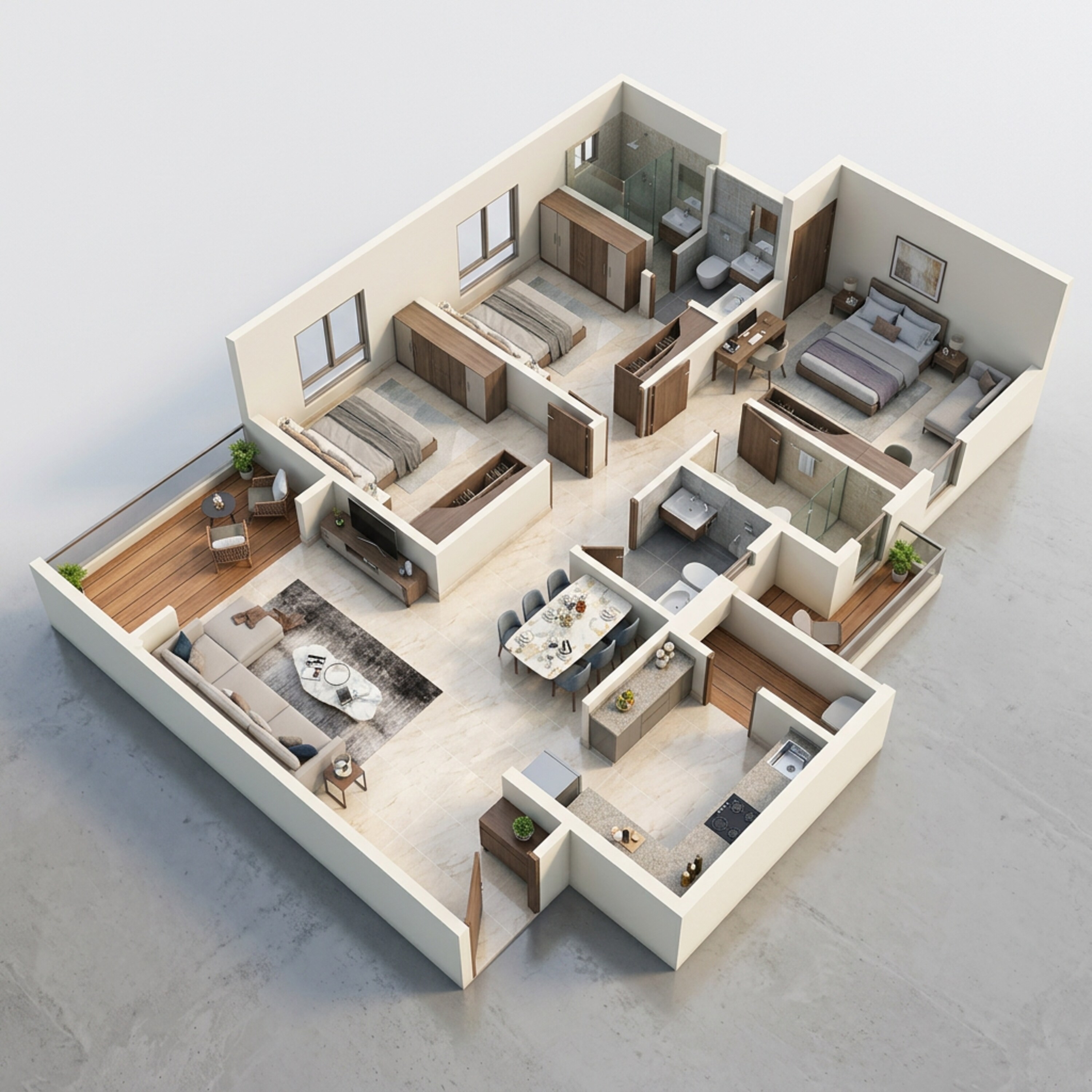 Floor plan of 3 BHK 951 Sq. Ft. Apartment in Kolte Patil Life Republic Aros, Pune