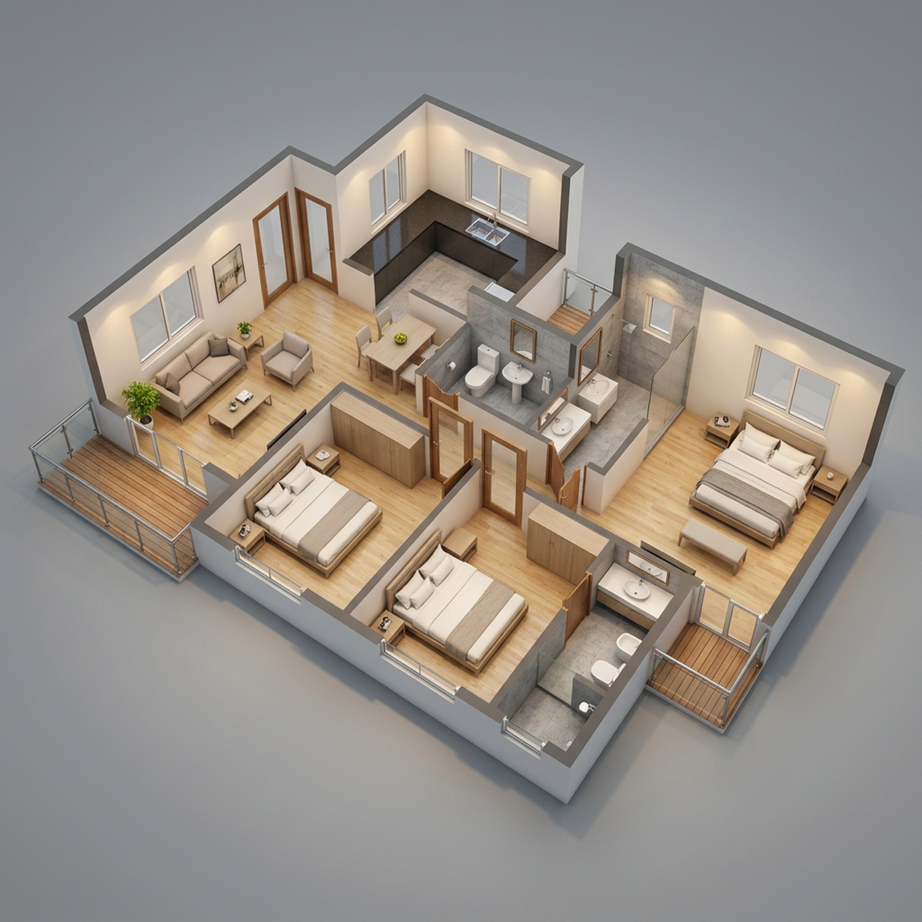 Floor plan of 3 BHK 1137 Sq. Ft. Apartment in Kolte Patil Life Republic Aros, Pune