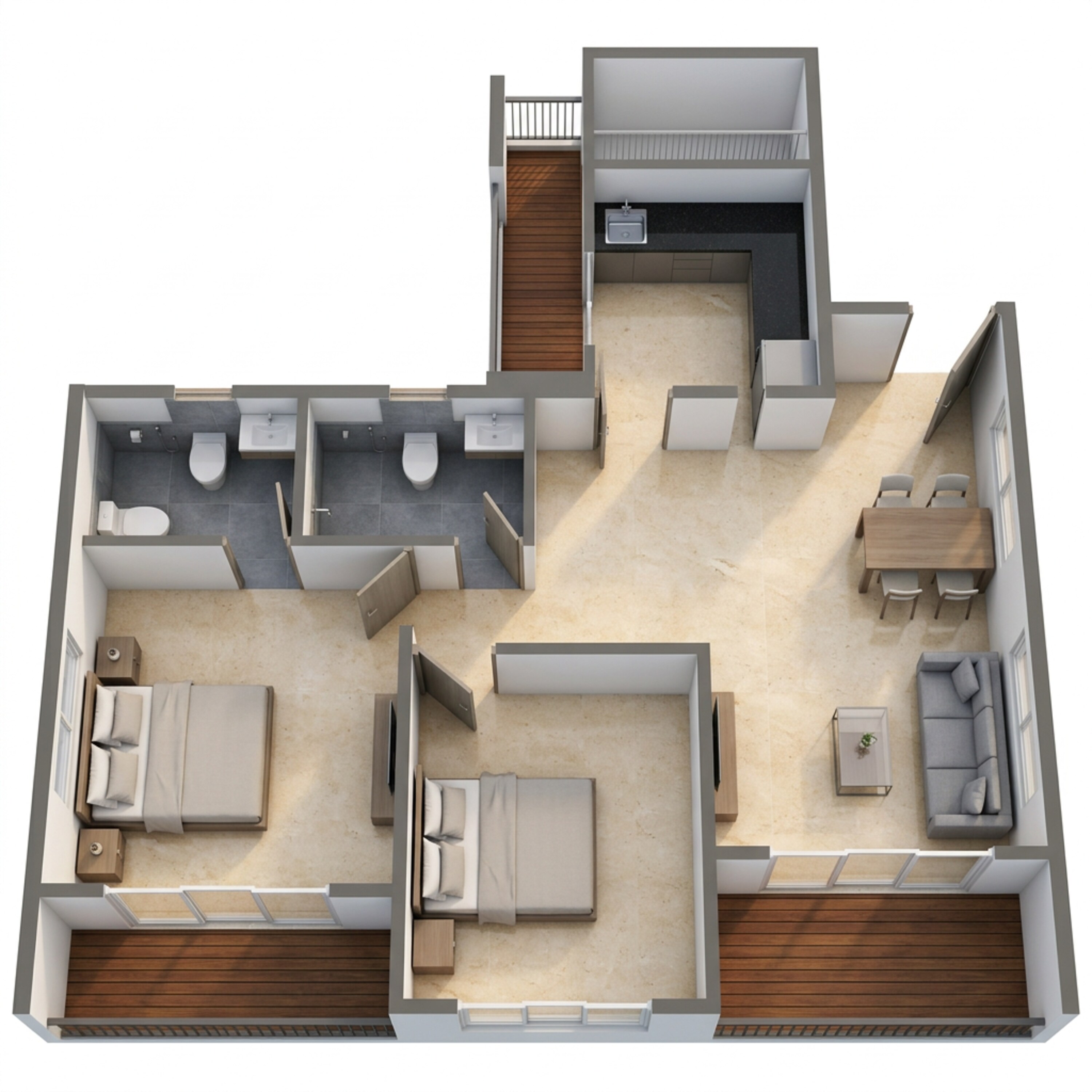 Floor plan of 2 BHK 836 Sq. Ft. Apartment in Kolte Patil Life Republic Aros, Pune
