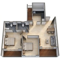 Floor plan of 2 BHK 836 Sq. Ft. Apartment in Kolte Patil Life Republic Aros, Pune
