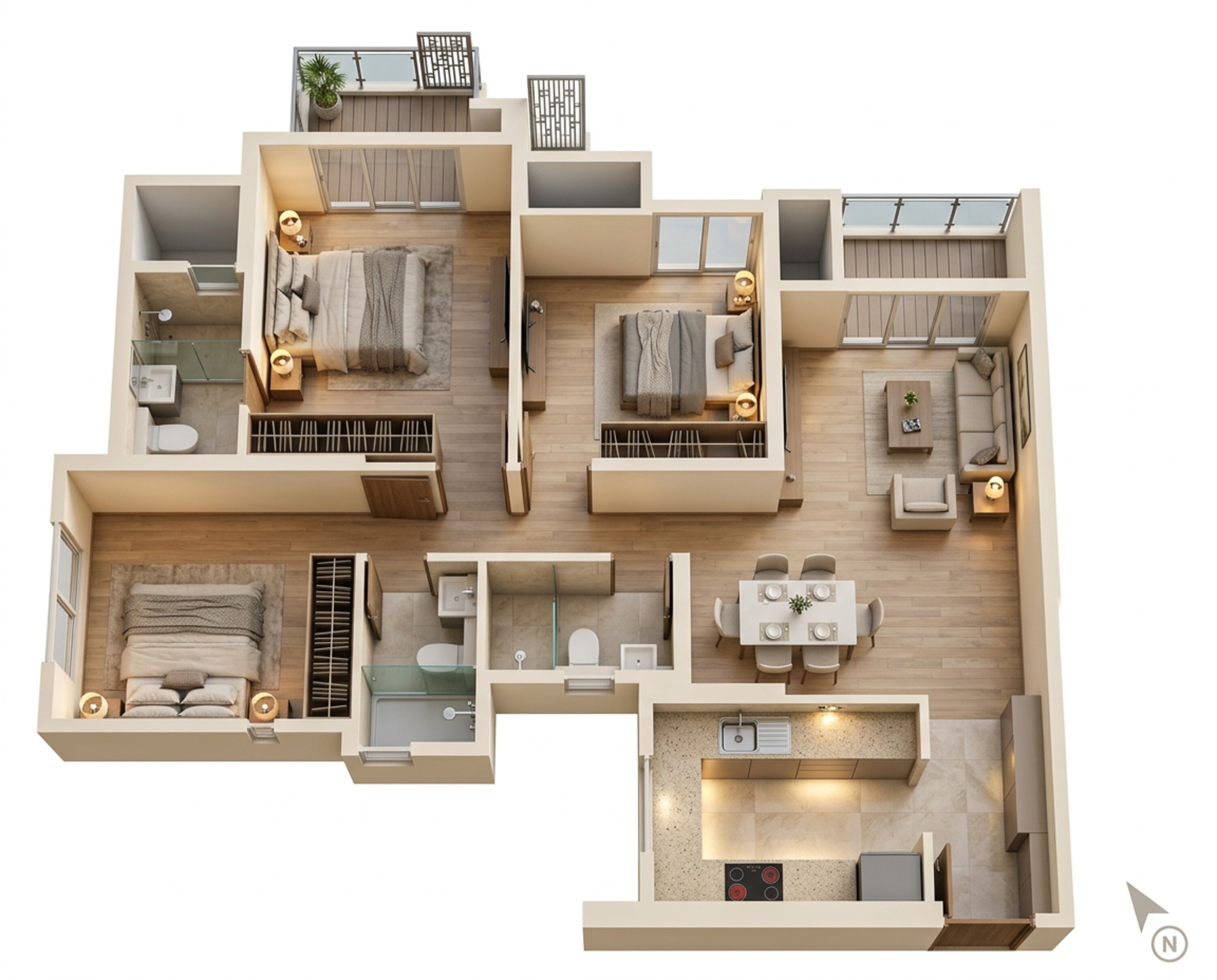 Floor plan of 3 BHK 934 Sq. Ft. Apartment in Mahindra Vista, Mumbai