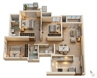 Floor plan of 3 BHK 934 Sq. Ft. Apartment in Mahindra Vista, Mumbai