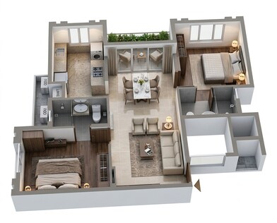 Floor plan of 2 BHK 1100 Sq. Ft. Apartment in Radiance The Prime, Chennai