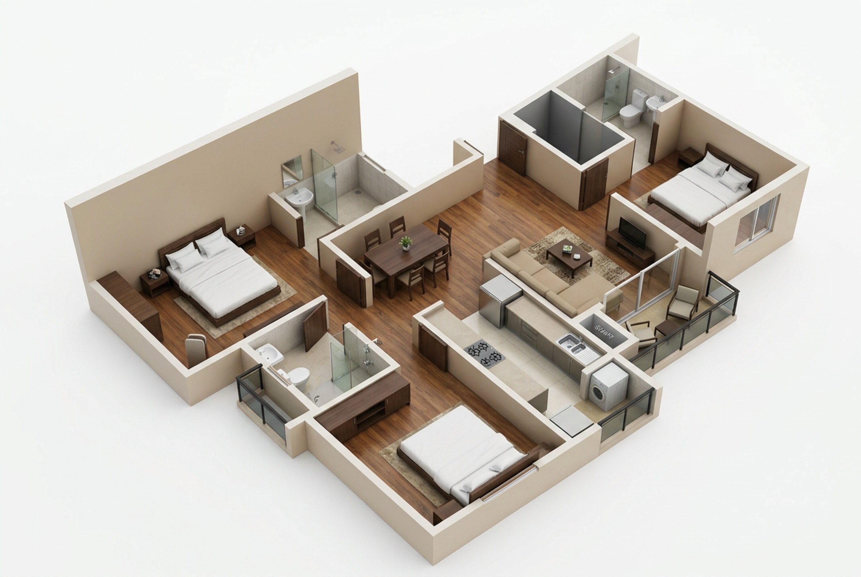 Floor plan of 3 BHK 1265 Sq. Ft. Apartment in Shriram Sapphire, Bangalore