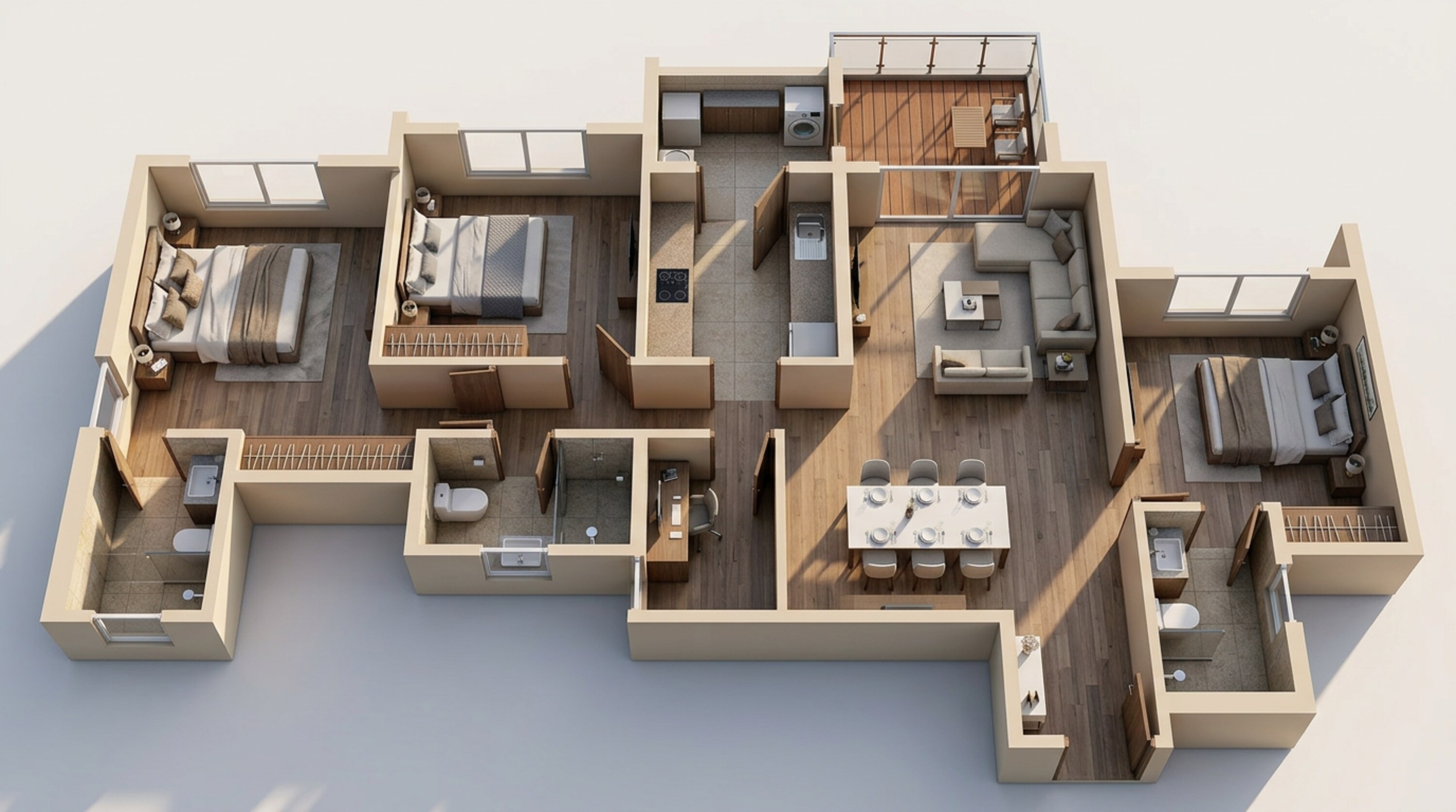 Floor plan of 3 BHK 1005 Sq. Ft. Apartment in Lodha Bella Vita, Pune