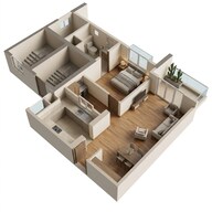 Floor plan of 1 BHK 675 Sq. Ft. Apartment in Adani Ikaria, Ahmedabad