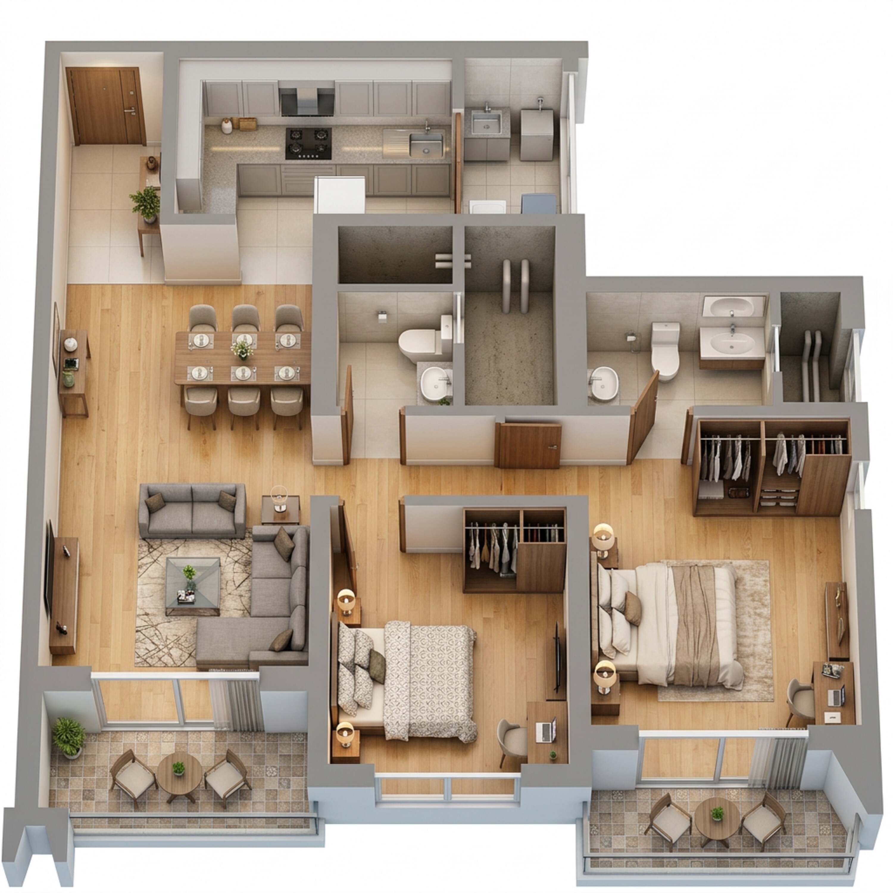 Floor plan of 2 BHK 943 Sq. Ft. Apartment in Godrej Park World, Pune