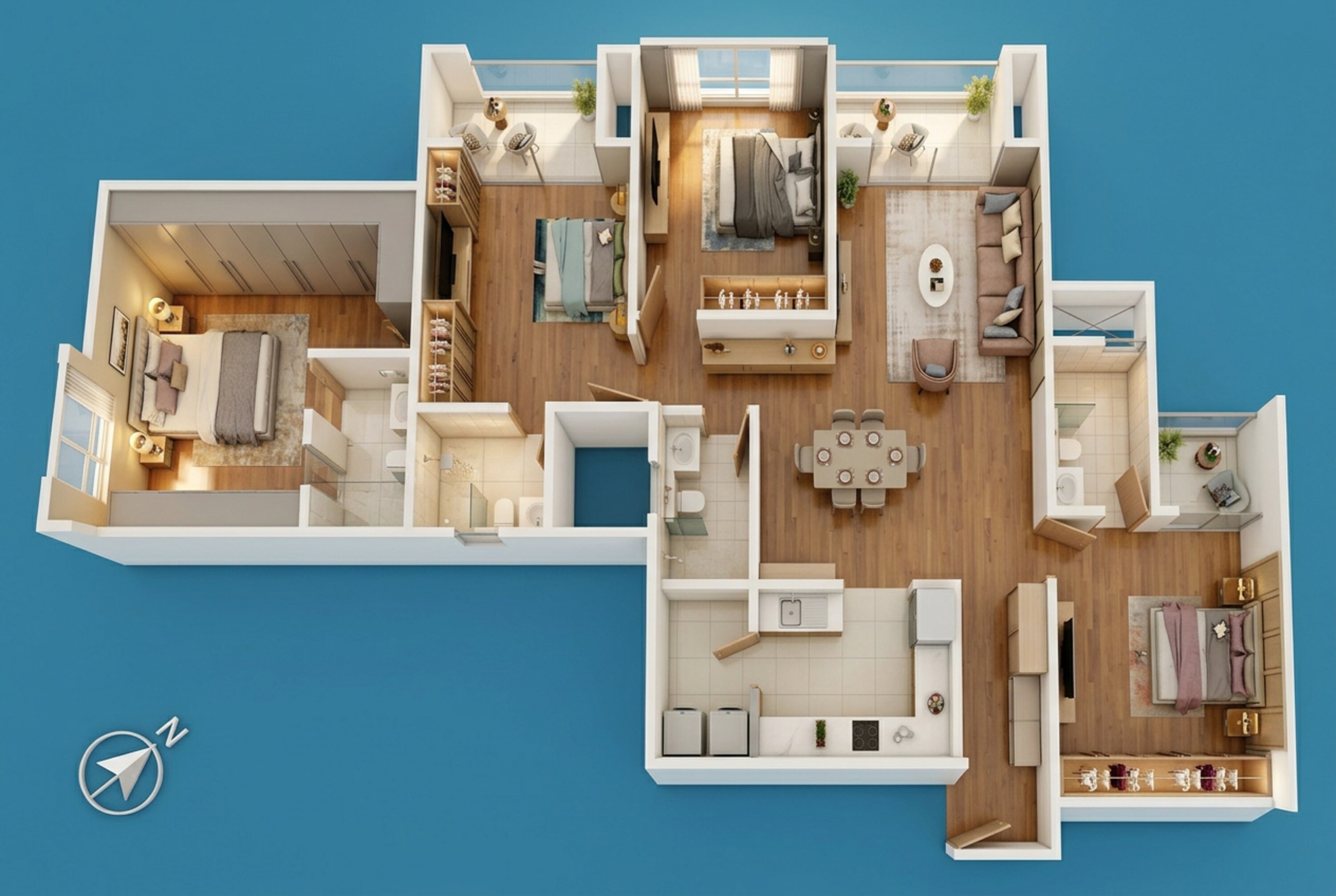 Floor plan of 3 BHK 1818 Sq. Ft. Apartment in Prestige Somerville, Bangalore