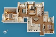 Floor plan of 3 BHK 1818 Sq. Ft. Apartment in Prestige Somerville, Bangalore