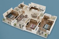 Floor plan of 3 BHK 1962 Sq. Ft. Apartment in Prestige Somerville, Bangalore
