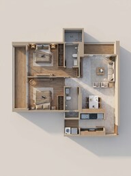 Floor plan of 2 BHK 833 Sq. Ft. Apartment in Adani Airica, Mumbai