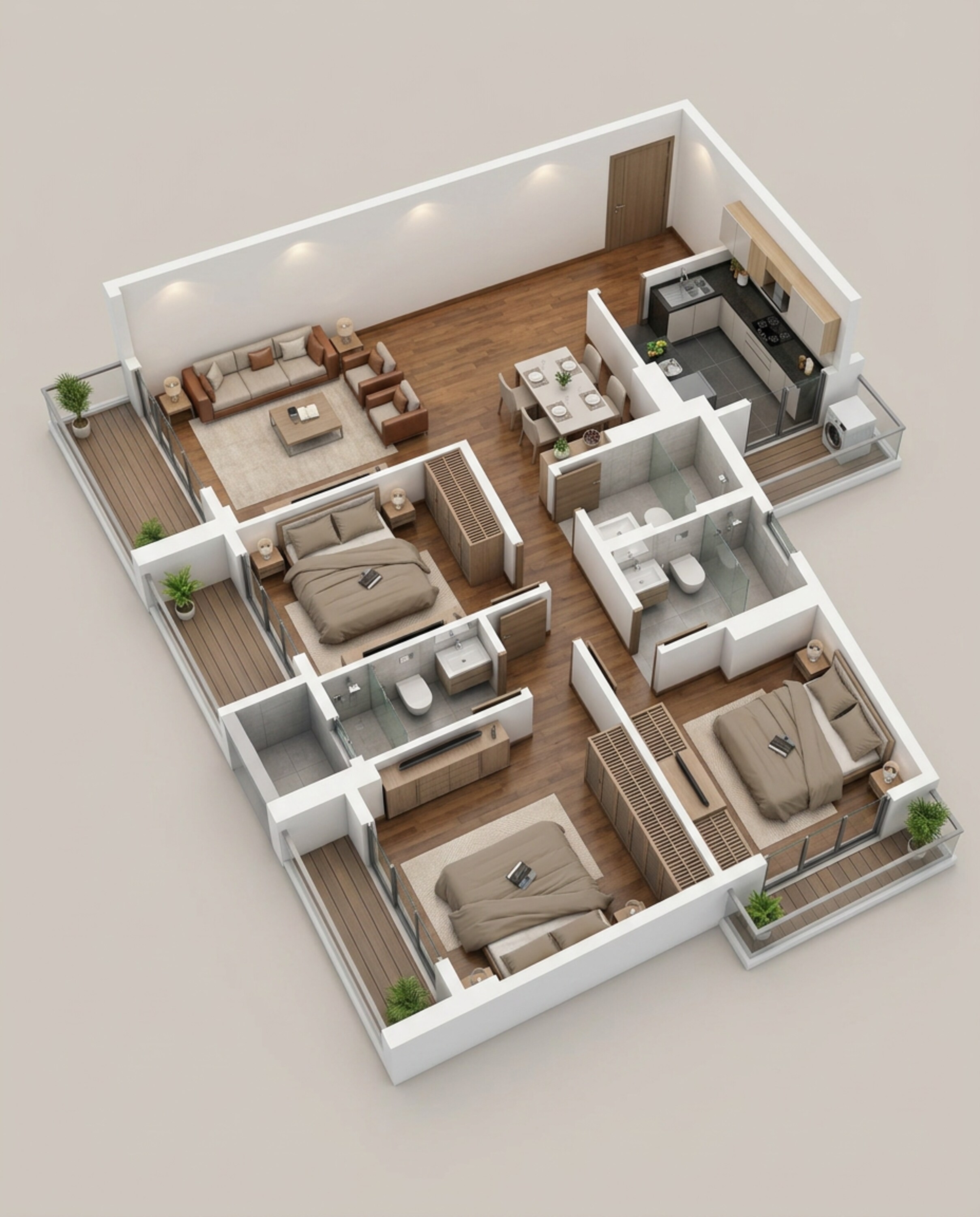 Floor plan of 3 BHK 1105 Sq. Ft. Apartment in Adani Airica, Mumbai