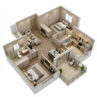 Floor plan of 2 BHK 1063 Sq. Ft. Apartment in Casagrand Suncity, Chennai