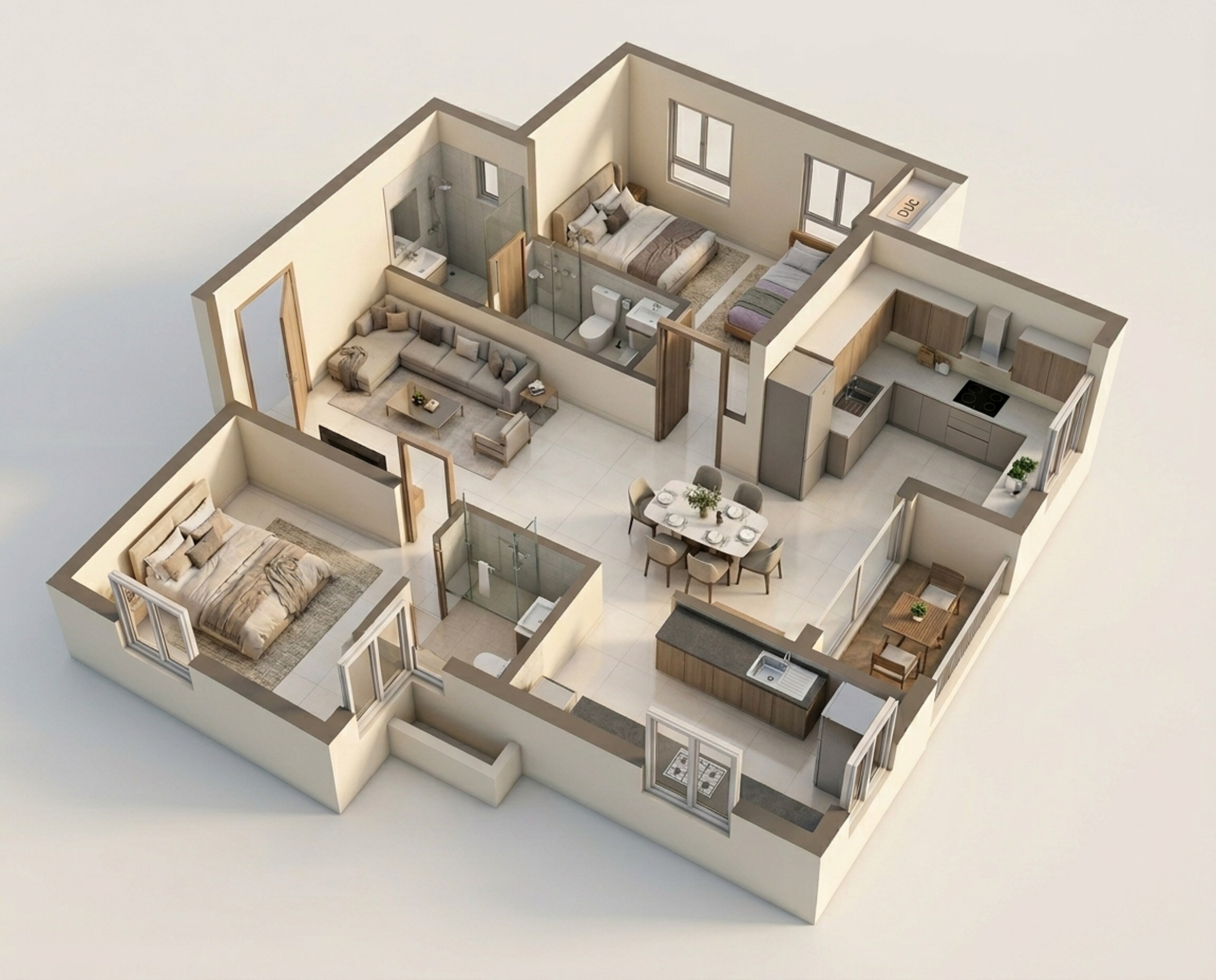 Floor plan of 3 BHK 1328 Sq. Ft. Apartment in Casagrand Suncity, Chennai