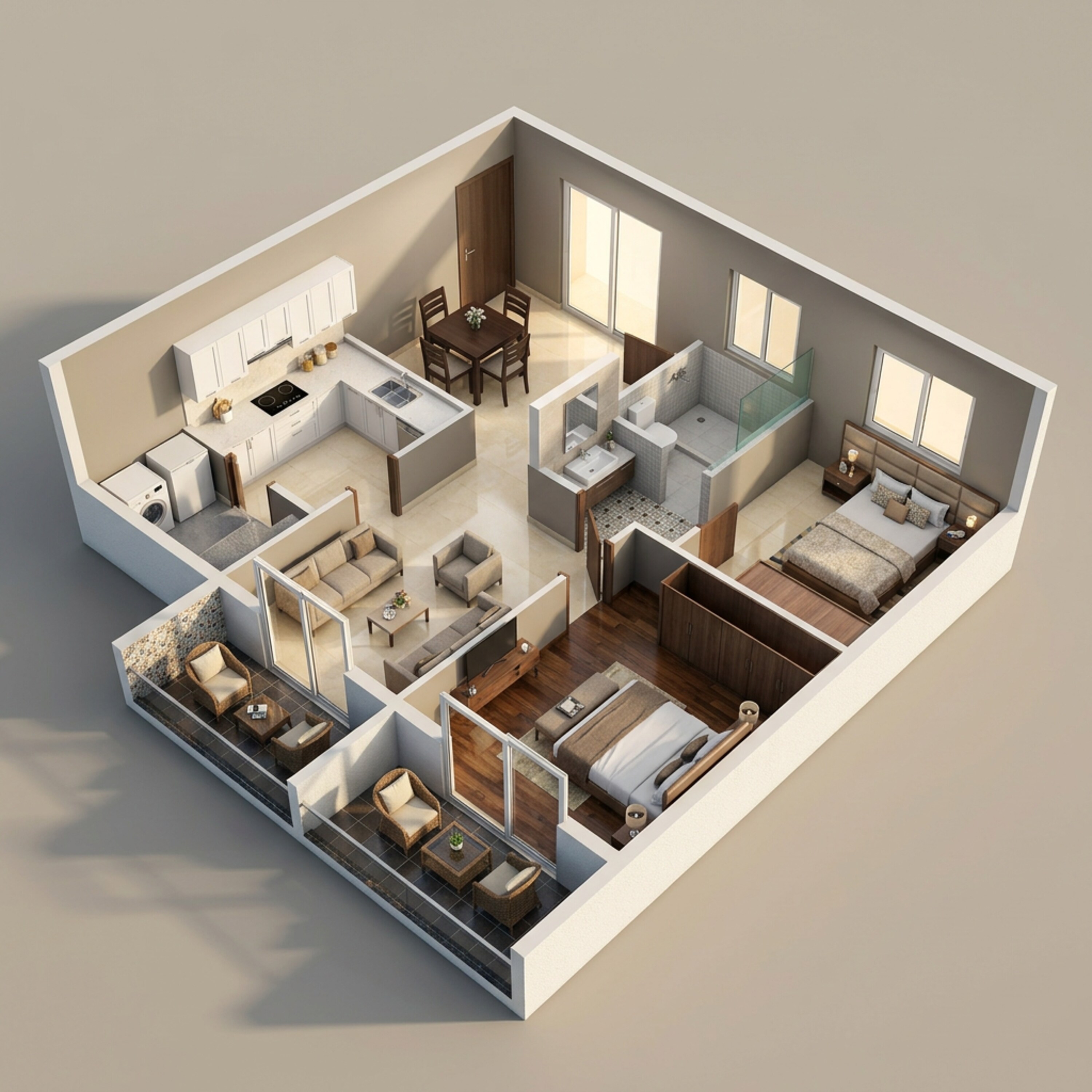 Floor plan of 2 BHK 1187 Sq. Ft. Apartment in Kolte Patil Lakeside 24, Bangalore