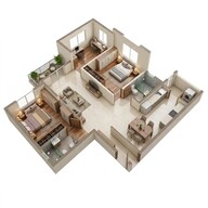 Floor plan of 2 BHK 1286 Sq. Ft. Apartment in Kolte Patil Lakeside 24, Bangalore