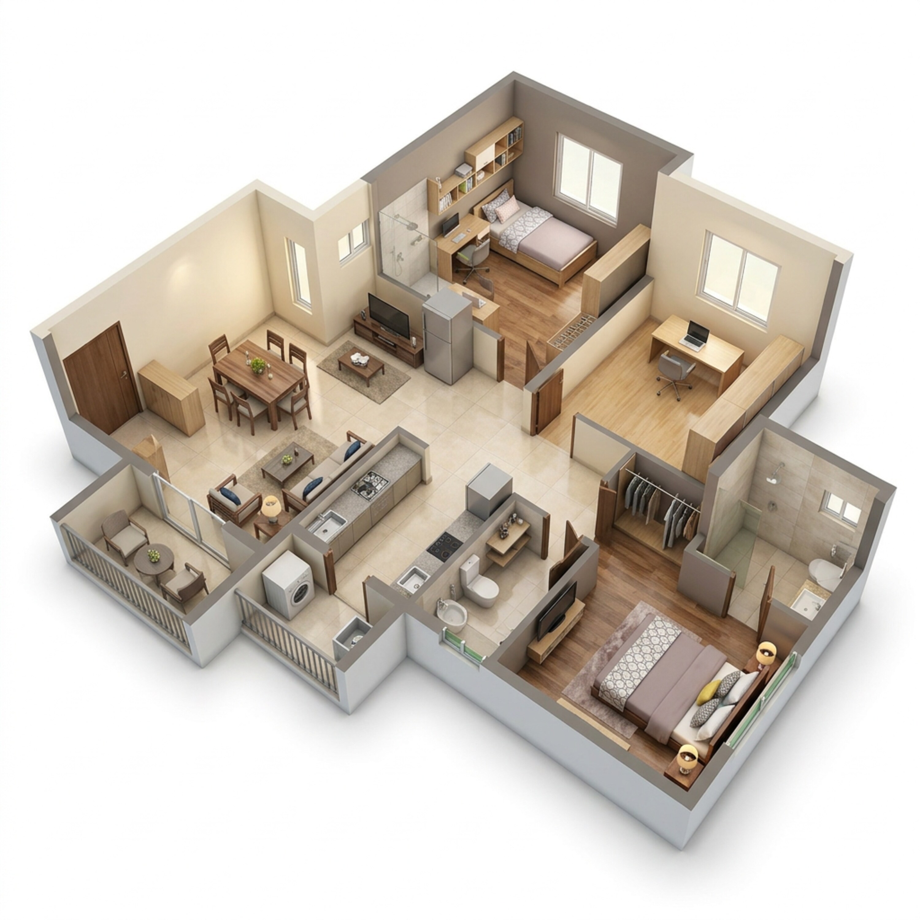 Floor plan of 2 BHK 1332 Sq. Ft. Apartment in Kolte Patil Lakeside 24, Bangalore