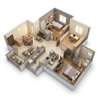 Floor plan of 2 BHK 1332 Sq. Ft. Apartment in Kolte Patil Lakeside 24, Bangalore