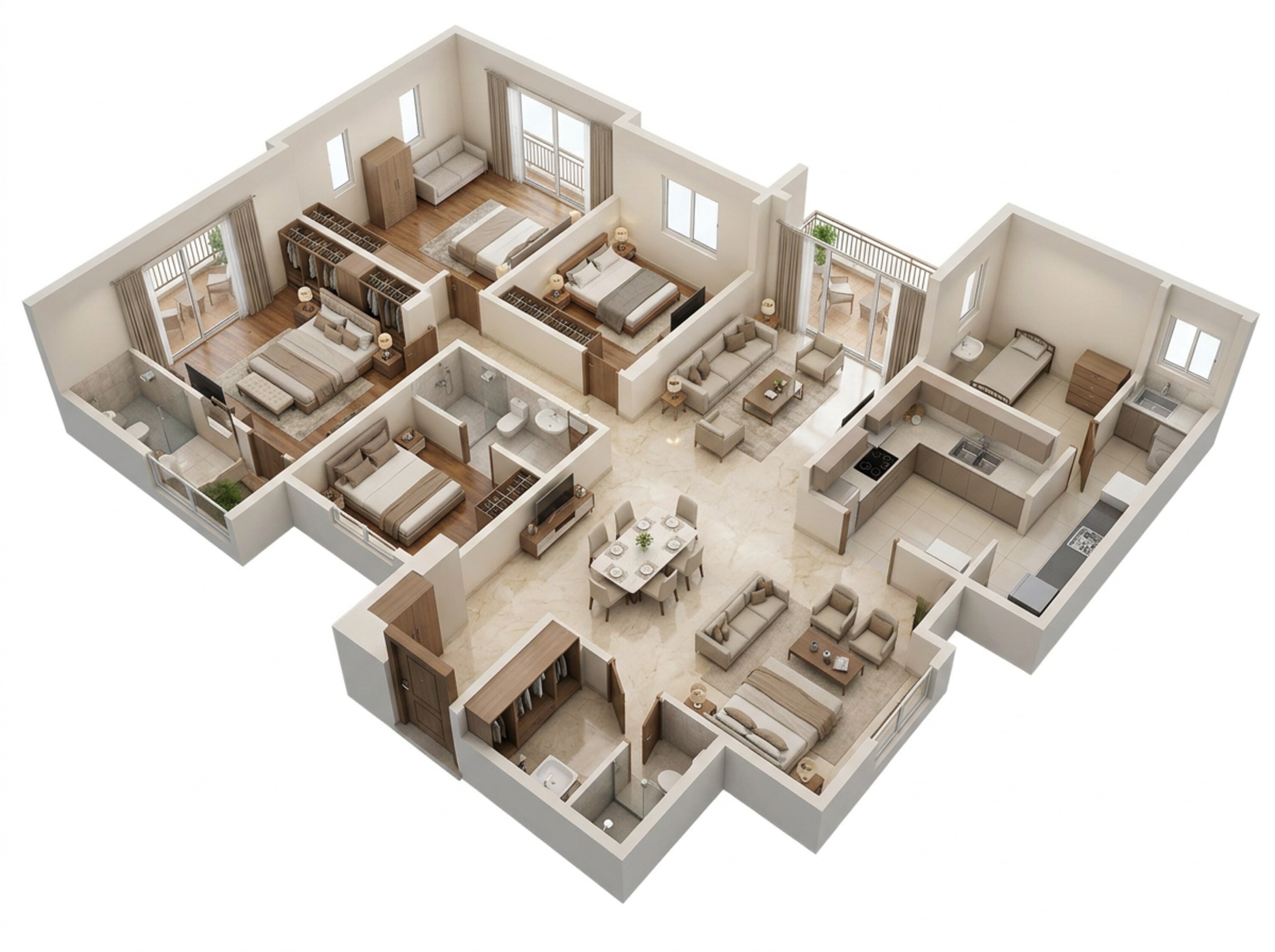 Floor plan of 4 BHK 1599 Sq. Ft. Apartment in Mahindra IvyLush, Pune
