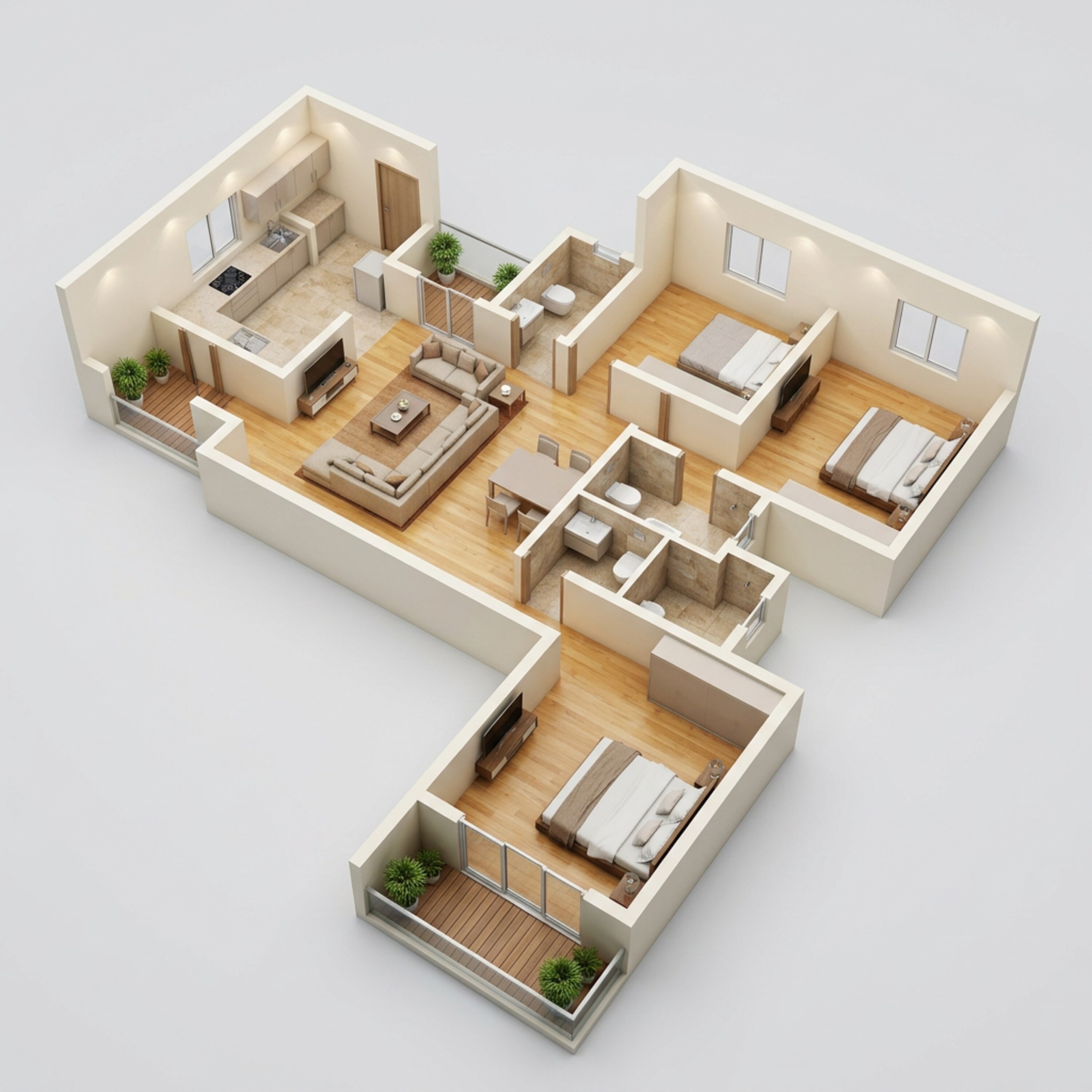 Floor plan of 3 BHK 1212 Sq. Ft. Apartment in Saheel ITrend, Pune
