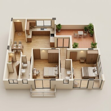 Floor plan of 2 BHK 954 Sq. Ft. Apartment in Skyline Imperia, Kolkata