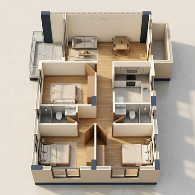 Floor plan of 3 BHK 987 Sq. Ft. Apartment in Skyline Imperia, Kolkata