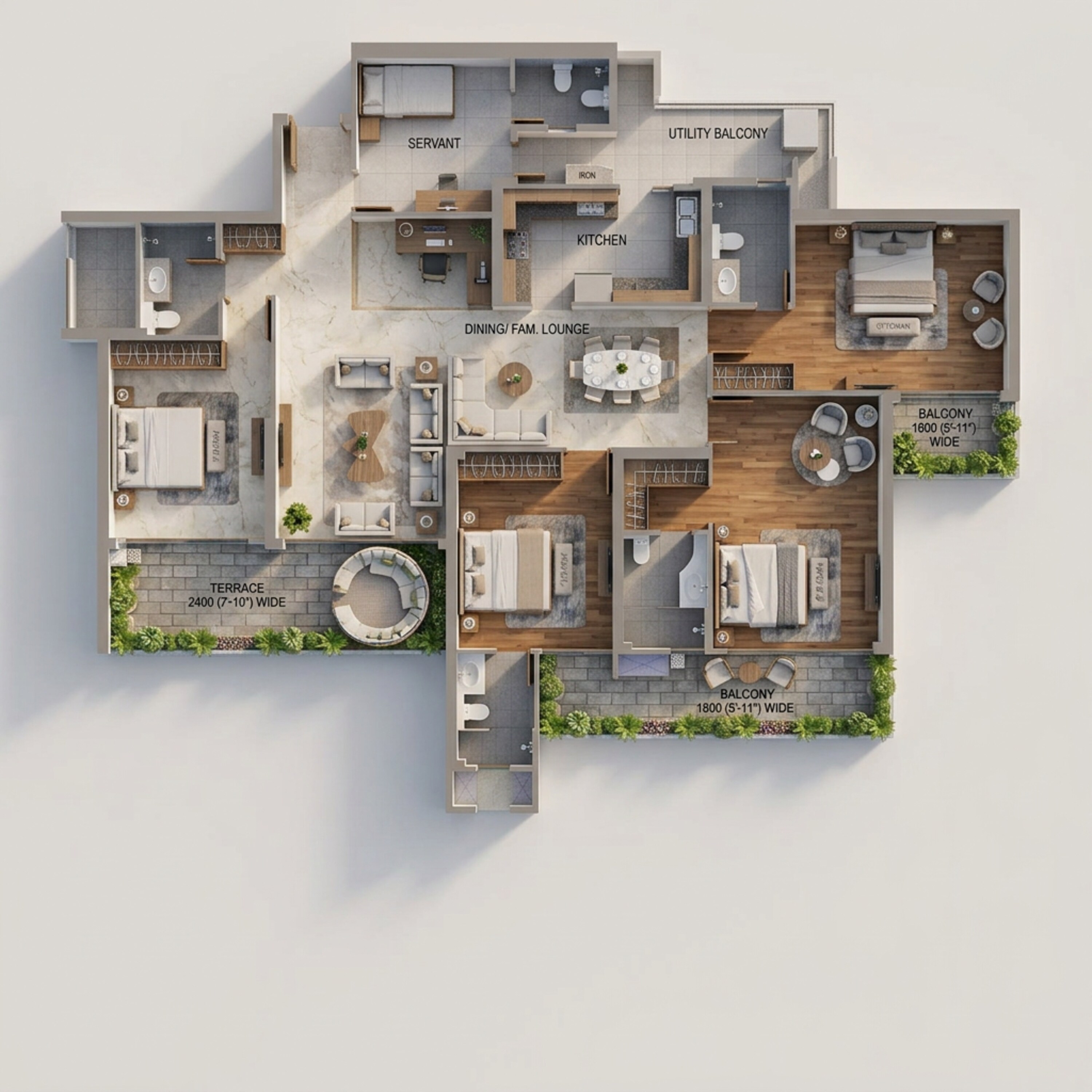 Floor plan of 4 BHK 3230 Sq. Ft. Apartment in M3M Mansion, Gurgaon