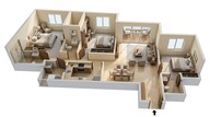 Floor plan of 3 BHK 1900 Sq. Ft. Apartment in Lodha Azur, Bangalore