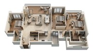 Floor plan of 3 BHK 2430 Sq. Ft. Apartment in Lodha Azur, Bangalore