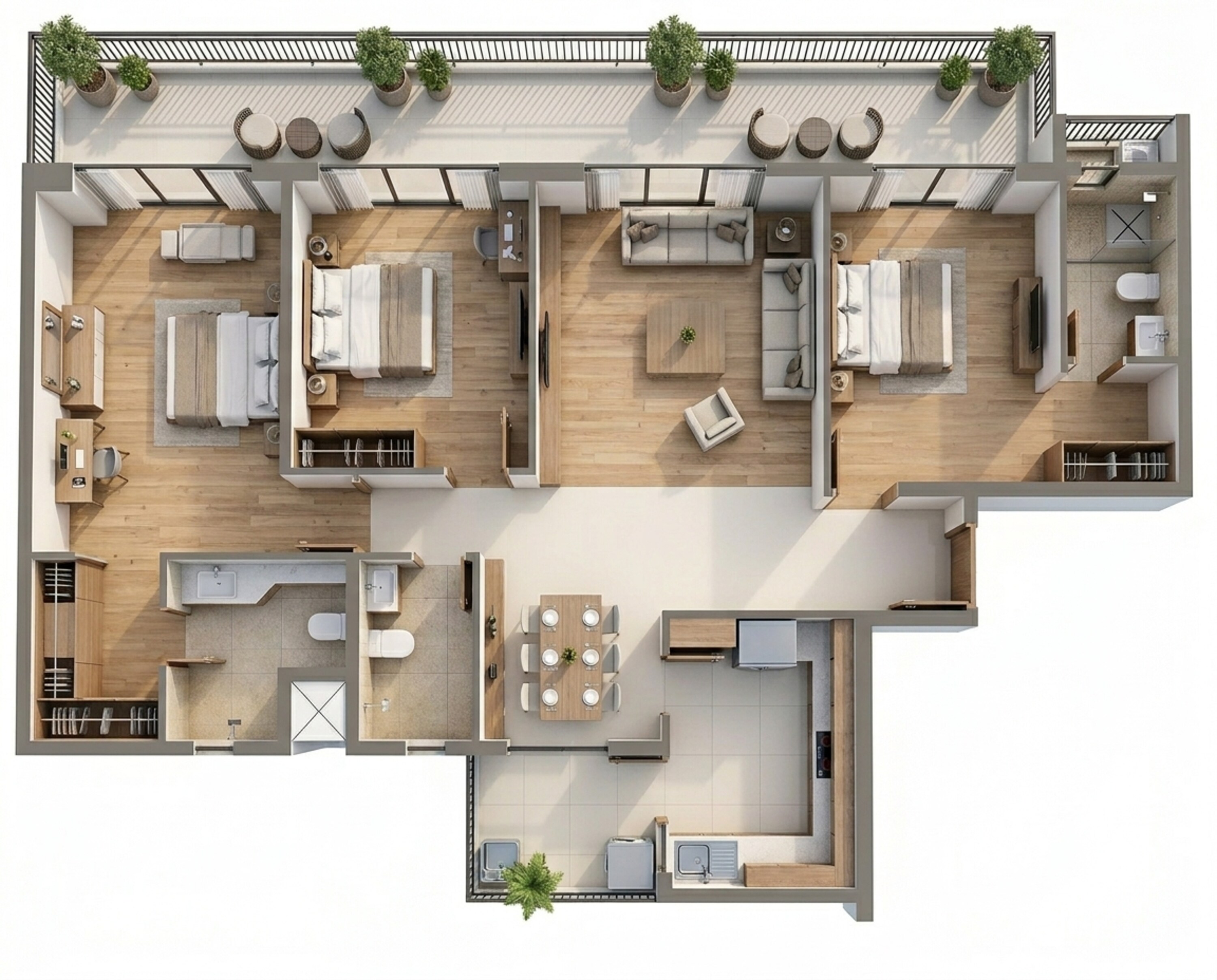 Floor plan of 3 BHK Apartment - 1293 sq. ft. in Eldeco Trinity, Lucknow