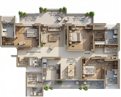 Floor plan of 3 BHK 1615 Sq. Ft. Apartment in Eldeco Trinity, Lucknow