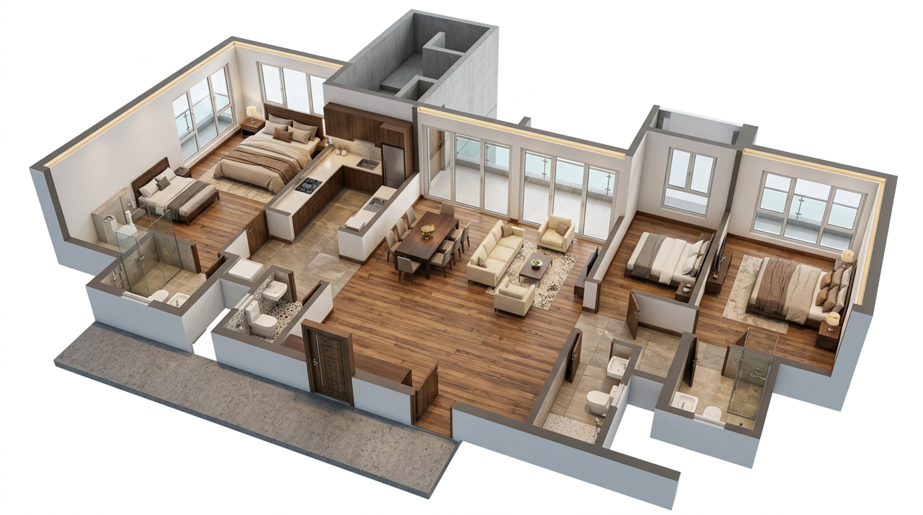 Floor plan of 3 BHK 890 Sq. Ft. Apartment in Chandak Highscape City, Mumbai
