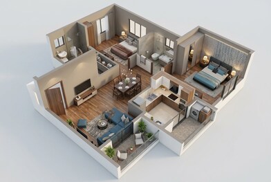 Floor plan of 2 BHK 714 Sq. Ft. Apartment in Gurukrupa Dhyanam, Mumbai