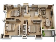 Floor plan of 3 BHK 1120 Sq. Ft. Apartment in Symphony Proxima, Kolkata
