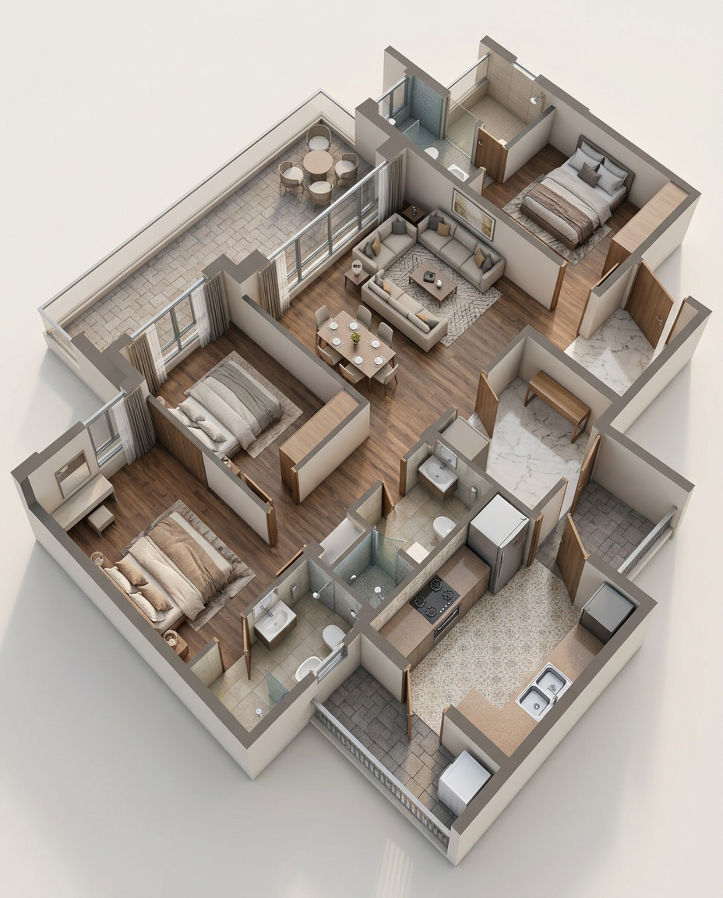 Floor plan of 3 BHK 1945 Sq. Ft. Apartment in Conscient Parq, Gurgaon