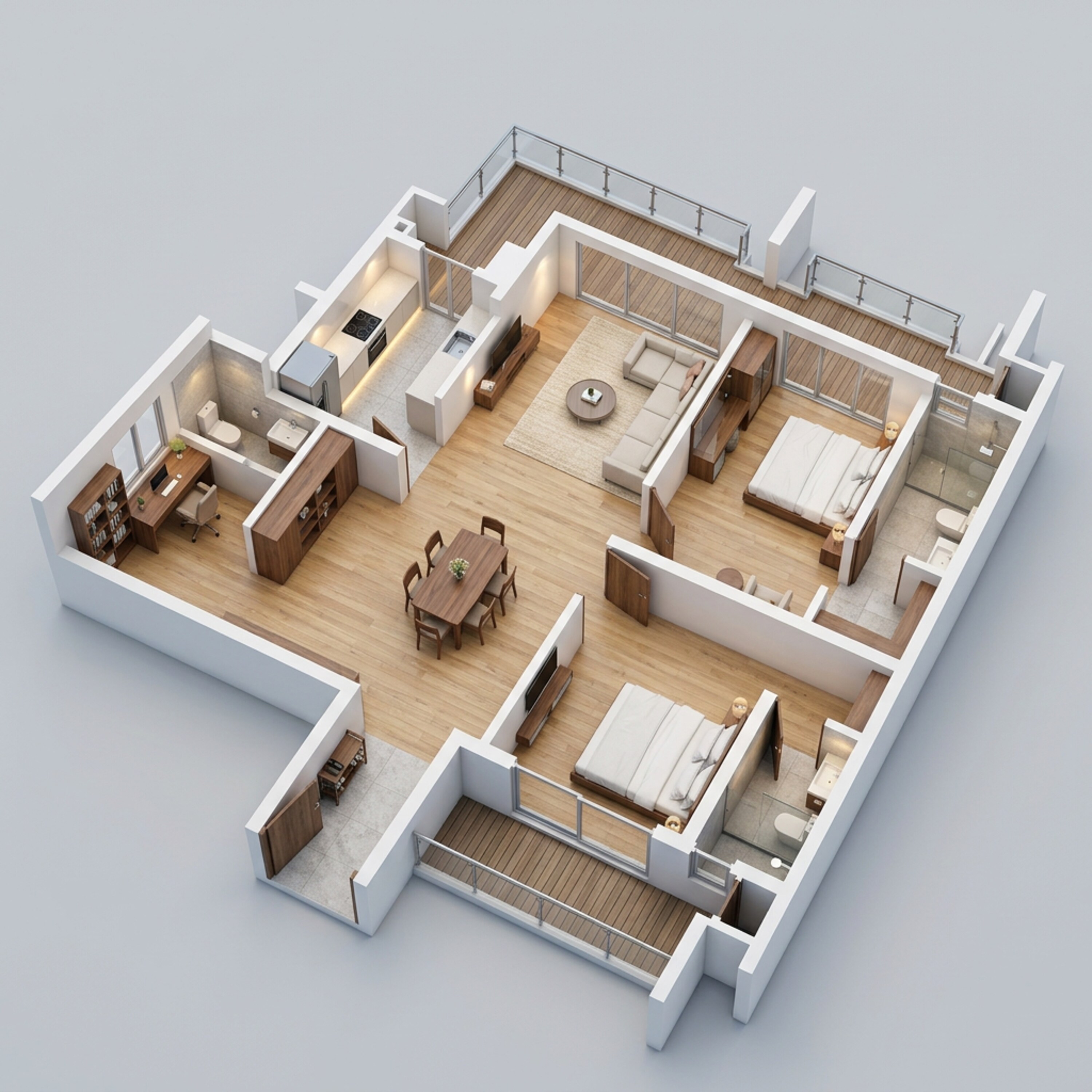 Floor plan of 2 BHK 1964 Sq. Ft. Apartment in Krisumi Waterside Residences, Gurgaon