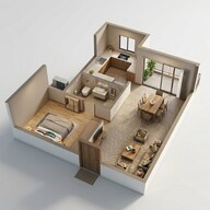 Floor plan of 1 BHK 857 Sq. Ft. Apartment in Casagrand French Town, Chennai