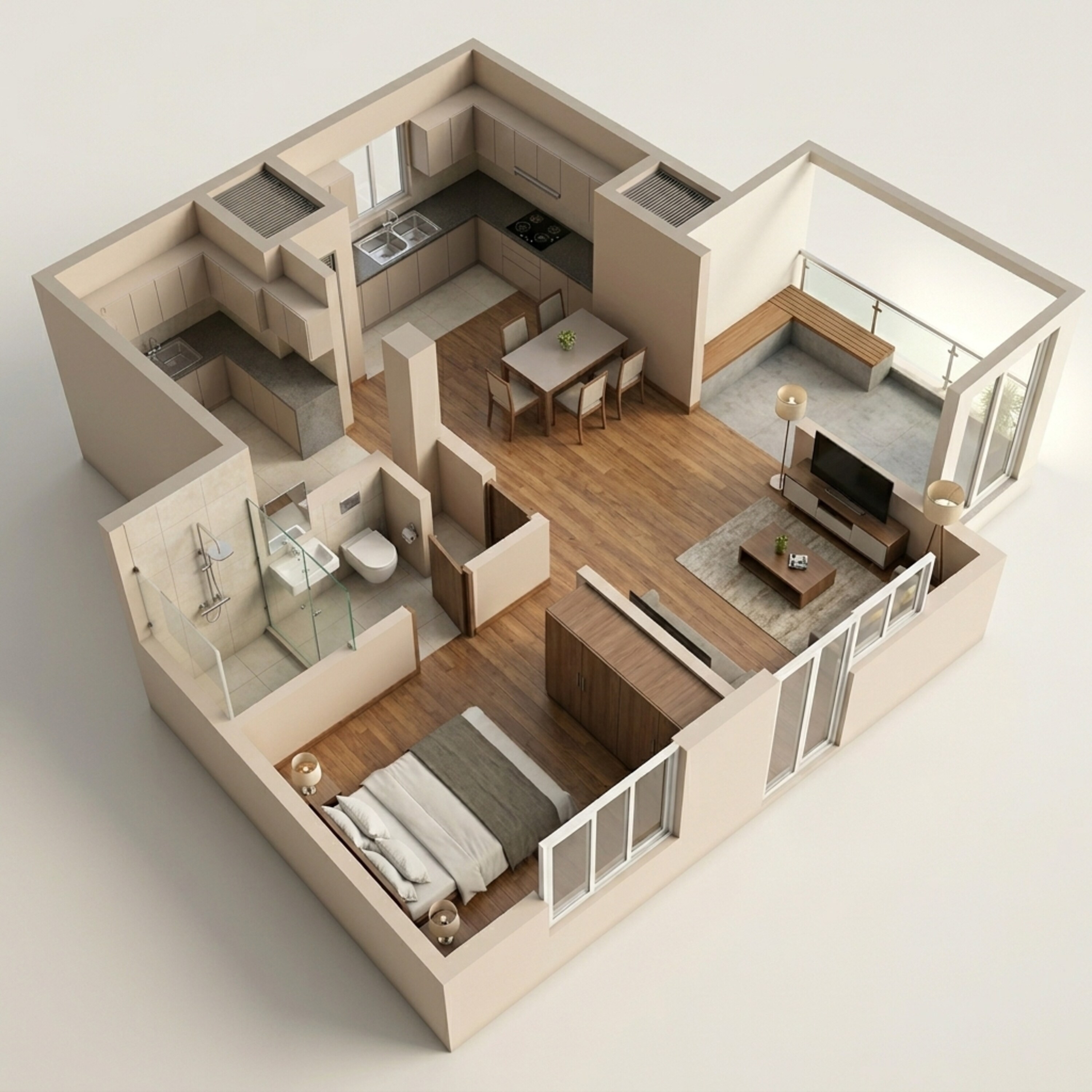 Floor plan of 1 BHK 987 Sq. Ft. Apartment in Casagrand French Town, Chennai