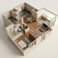 Floor plan of 1 BHK 987 Sq. Ft. Apartment in Casagrand French Town, Chennai