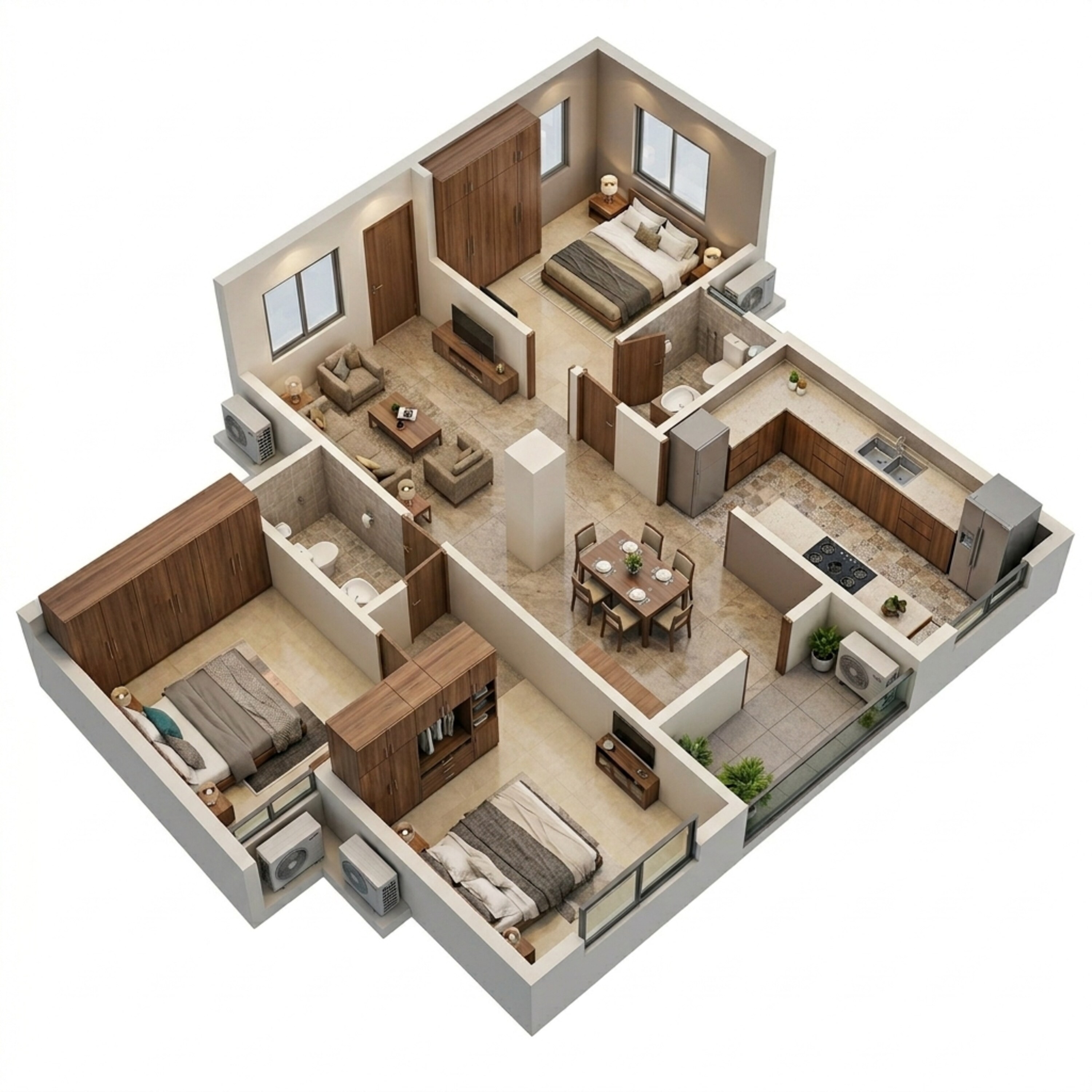 Floor plan of 3 BHK 1447 Sq. Ft. Apartment in Casagrand French Town, Chennai