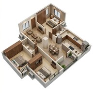 Floor plan of 3 BHK 1447 Sq. Ft. Apartment in Casagrand French Town, Chennai
